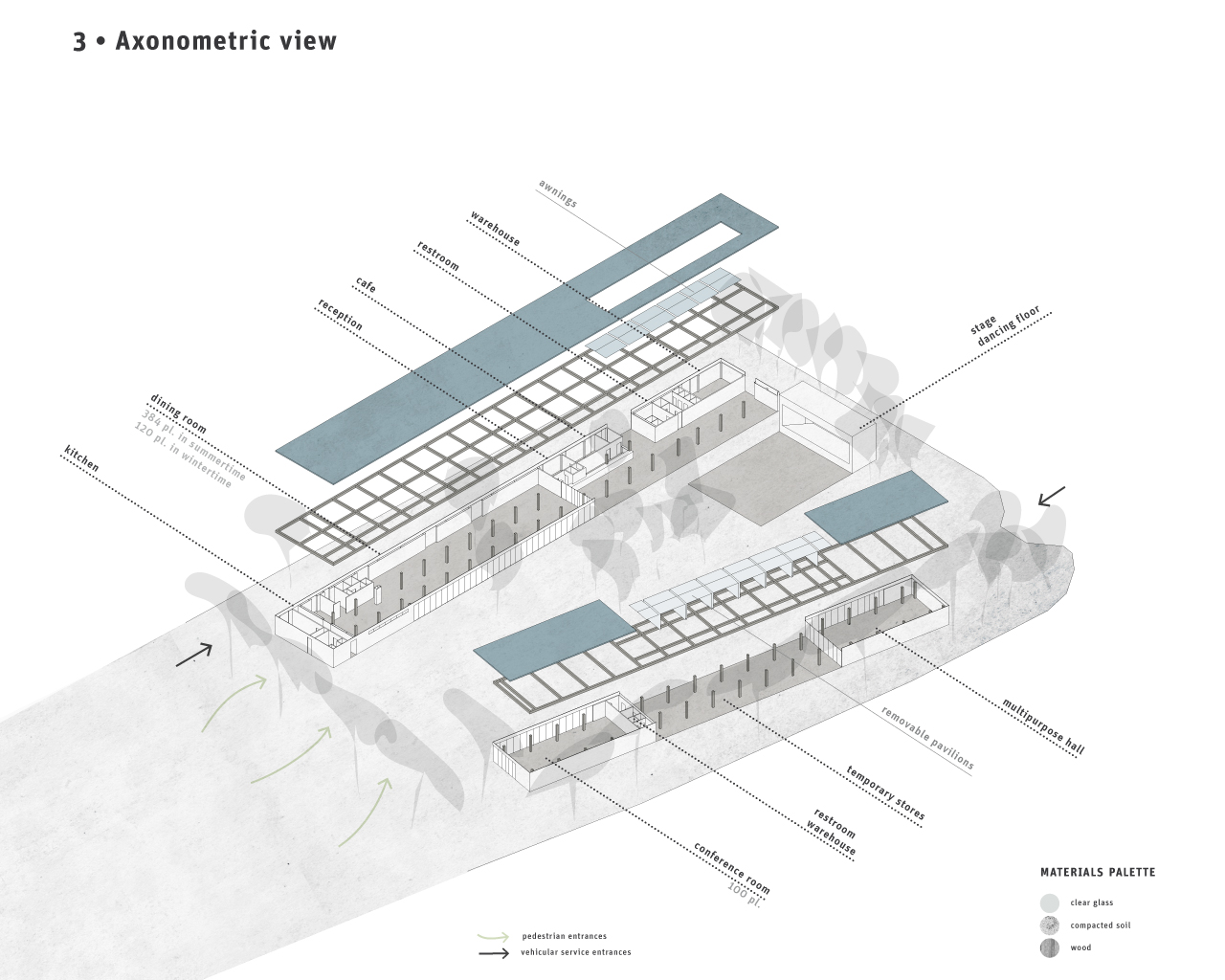 sundaymorning - Regeneration of Parco delle Sughere - Donoratico - Axonometry